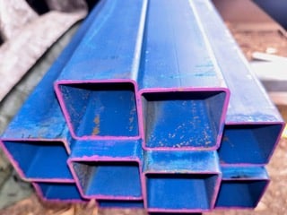 Blue painted SHS end-on at the Marshall Steel yard