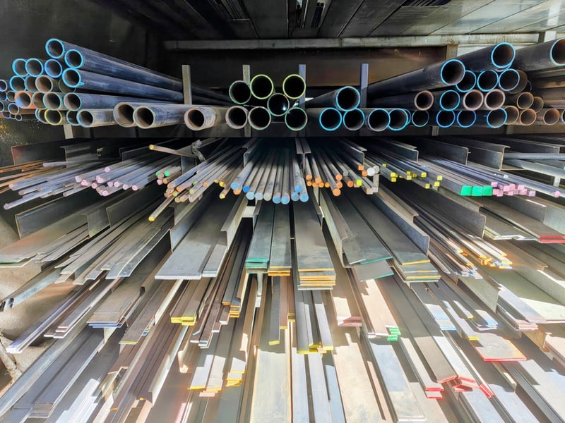 Mild steel bar stock in colour-coded sizes at Marshall Steel